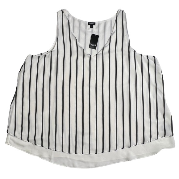 Torrid New Tank Striped Georgette Double Layer Swing Top Off White Black 3X NWT - Picture 4 of 14